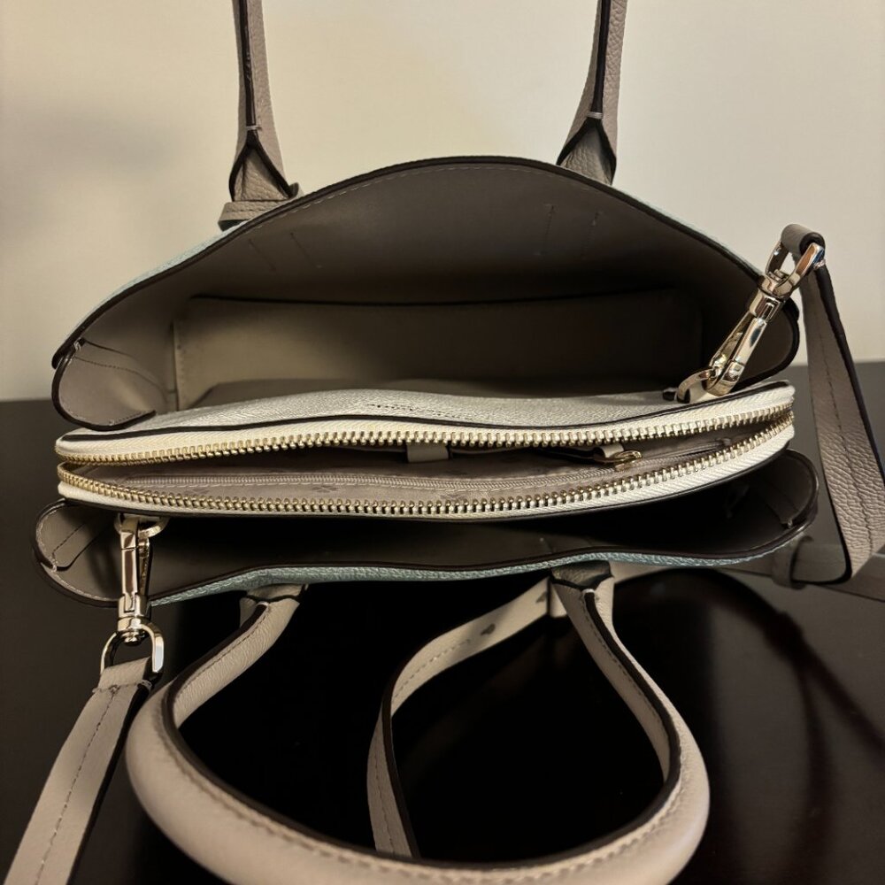 Kate Spade Medium Margaux Gray Blue White Leather Satchel - Picture 10 of 11